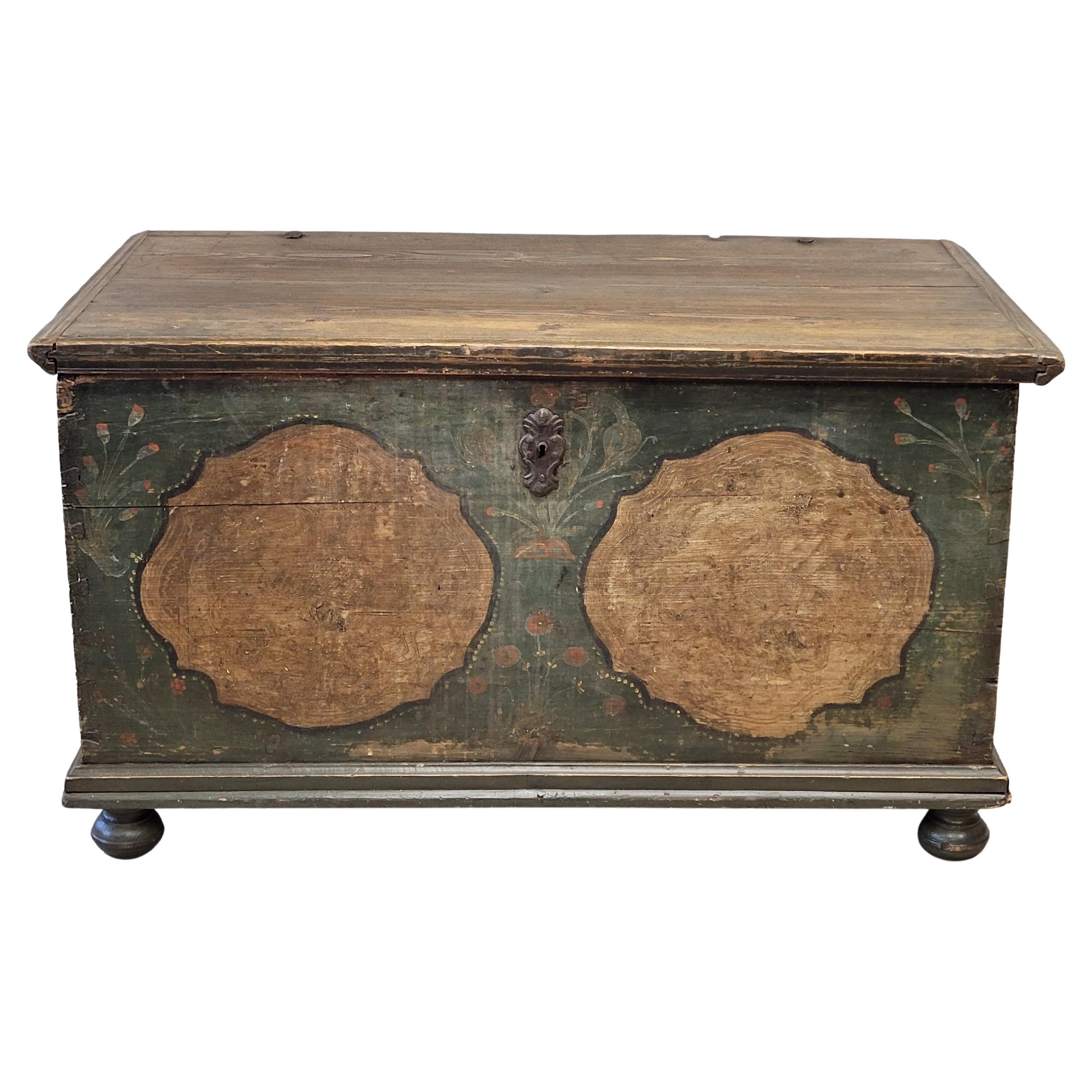 Antique German Pine Blanket Chest with Original Paint