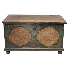 Antique German Pine Blanket Chest with Original Paint