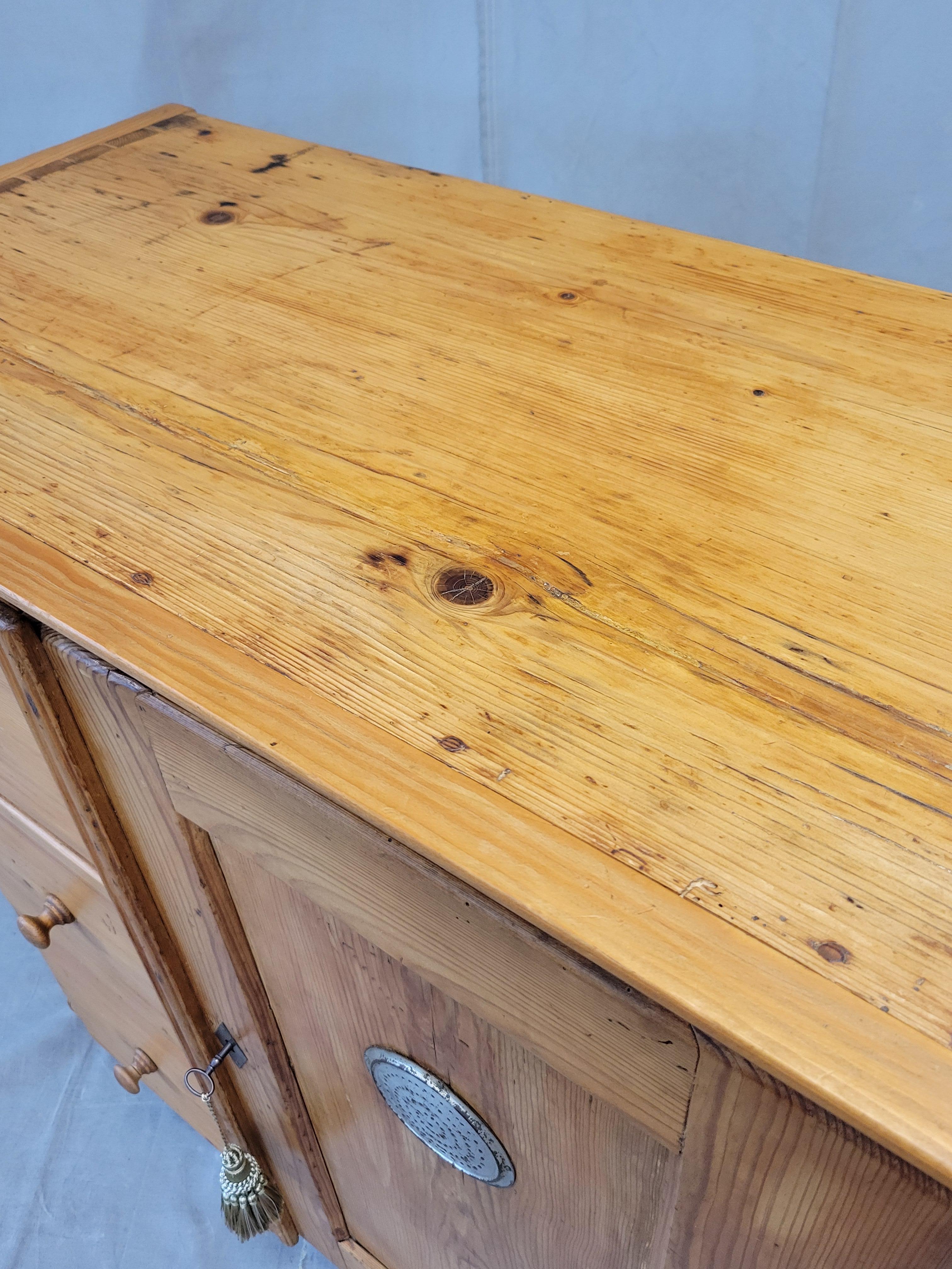Antique German Pine Locking Pie or Larder Cabinet For Sale 3