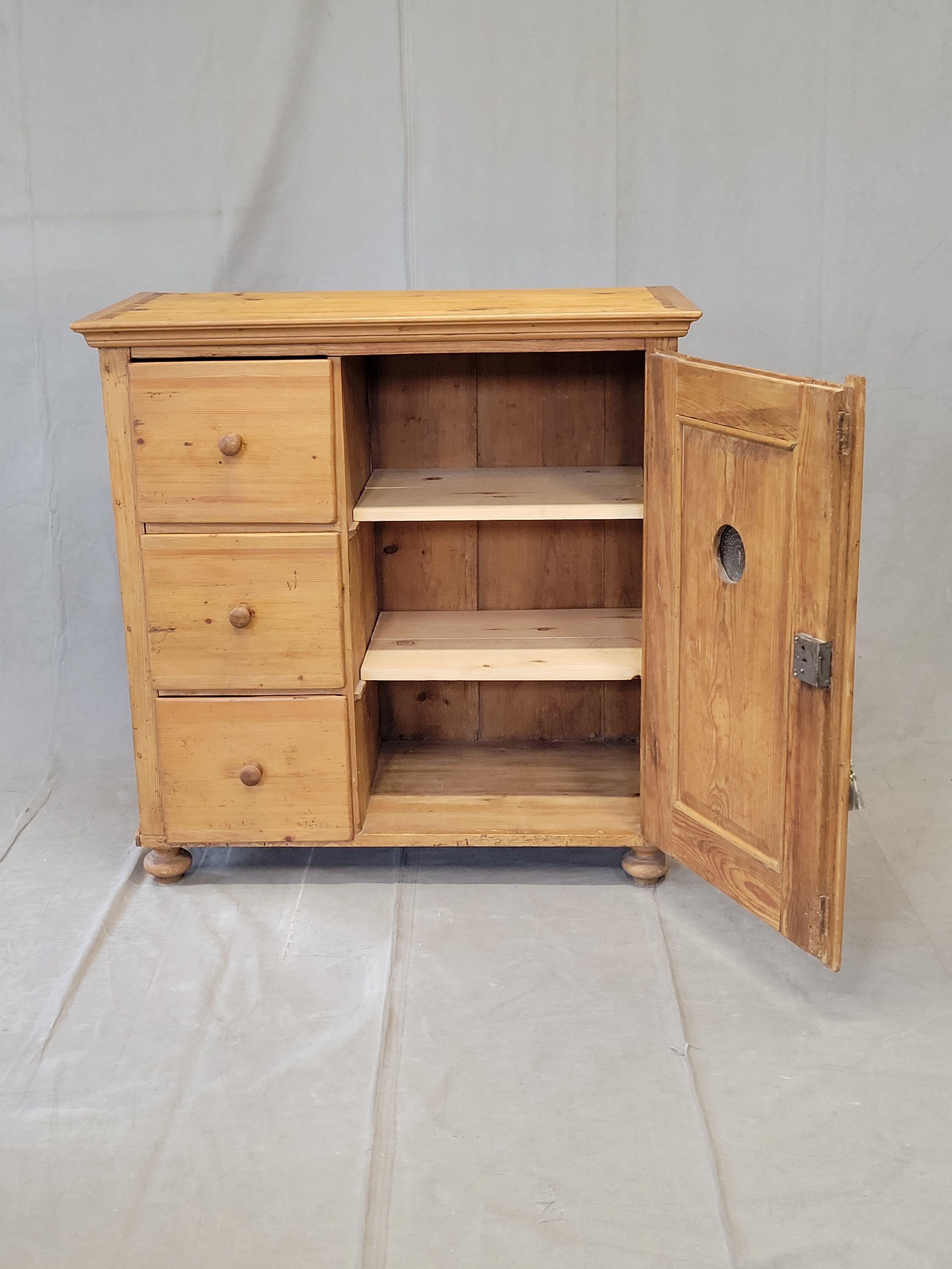 Rustic Antique German Pine Locking Pie or Larder Cabinet For Sale