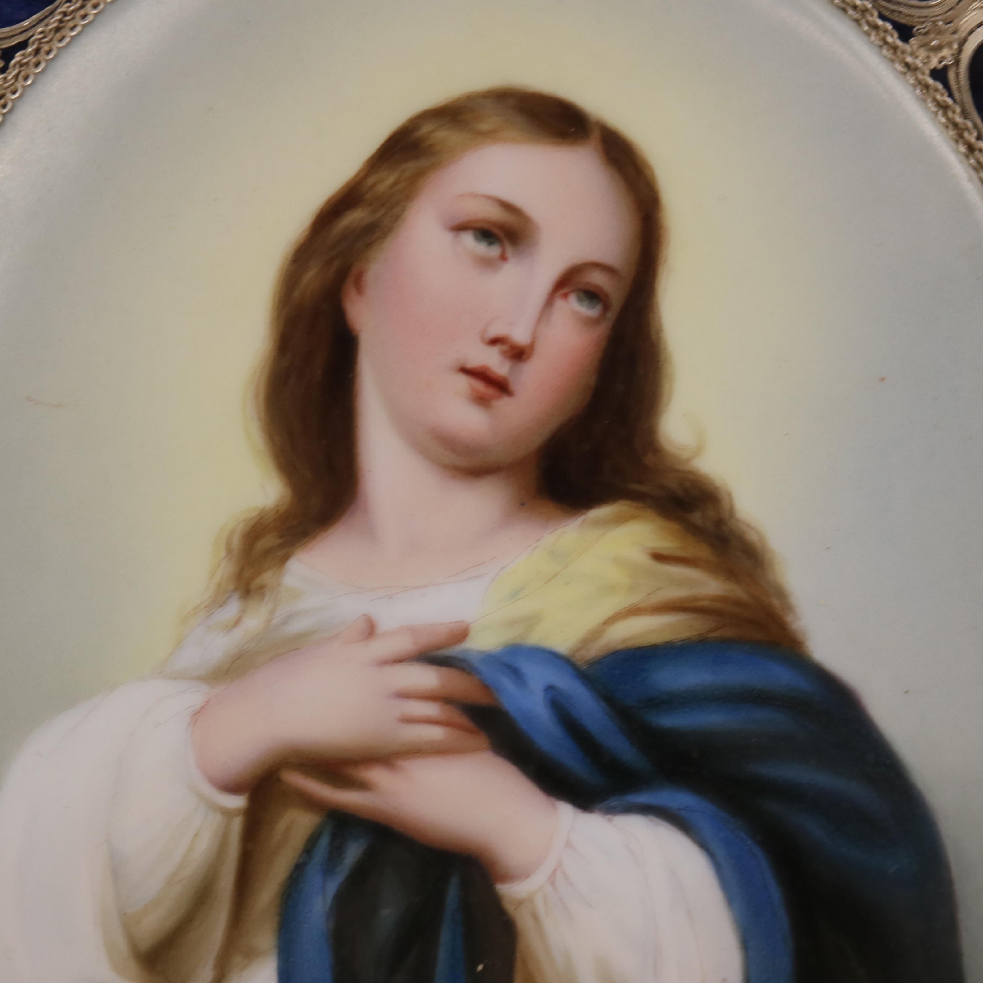 Antique German PM School Hand Painted Porcelain Portrait Plaque of Woman, c1890 In Good Condition In Big Flats, NY