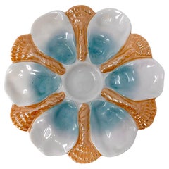 Antique German Porcelain Blue & Peach Oyster Plate with Luster Glaze, Circa 1890