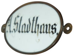 Antique German Porcelain Brass Enamel House Plaque Sign A Stadthaus Townhouse