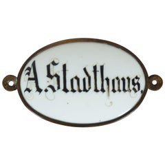 Antique German Porcelain Brass Enamel House Plaque Sign A Stadthaus Townhouse