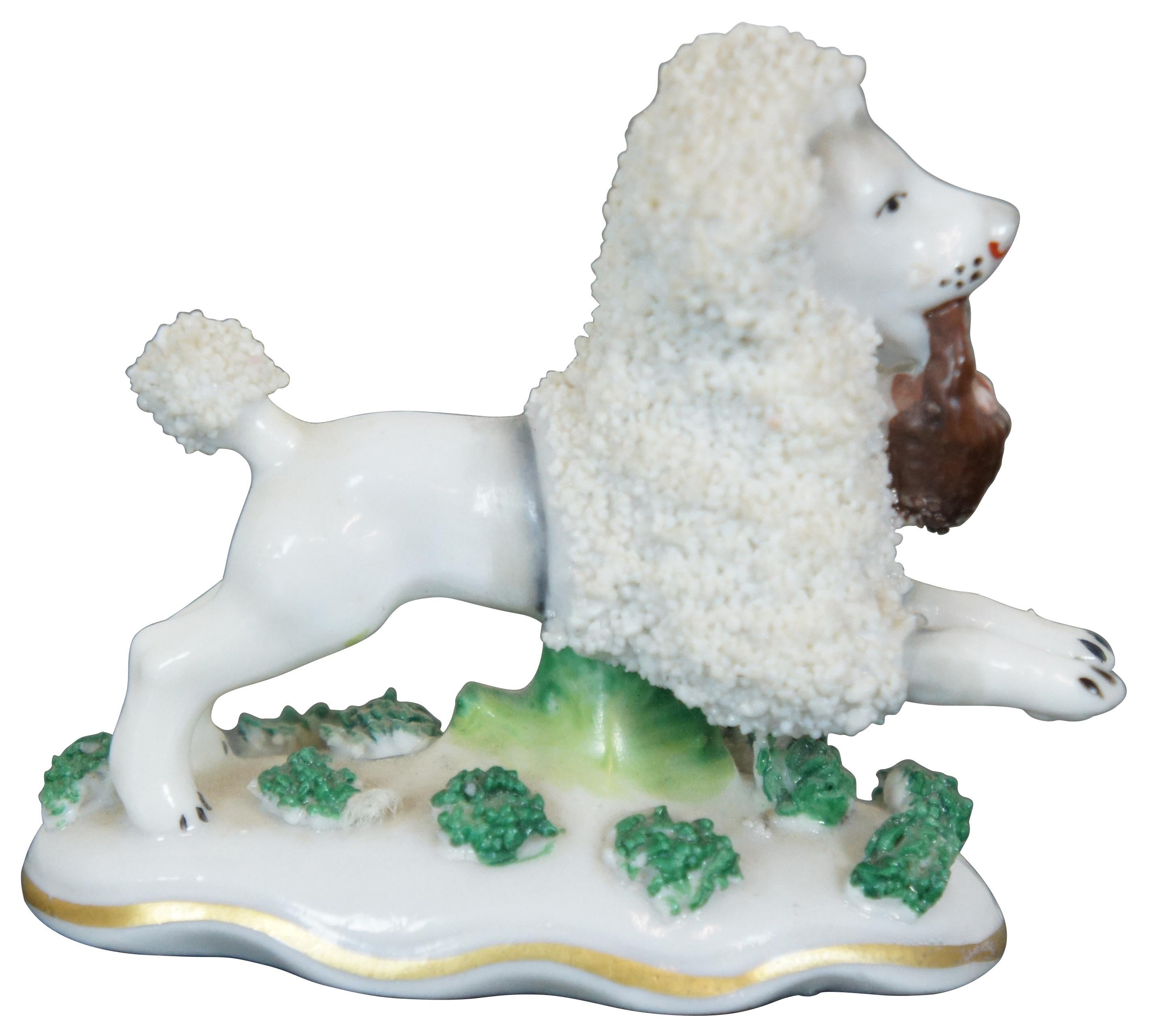 Victorian Antique German Porcelain Confetti Poodle Running with Basket Anchor Mark