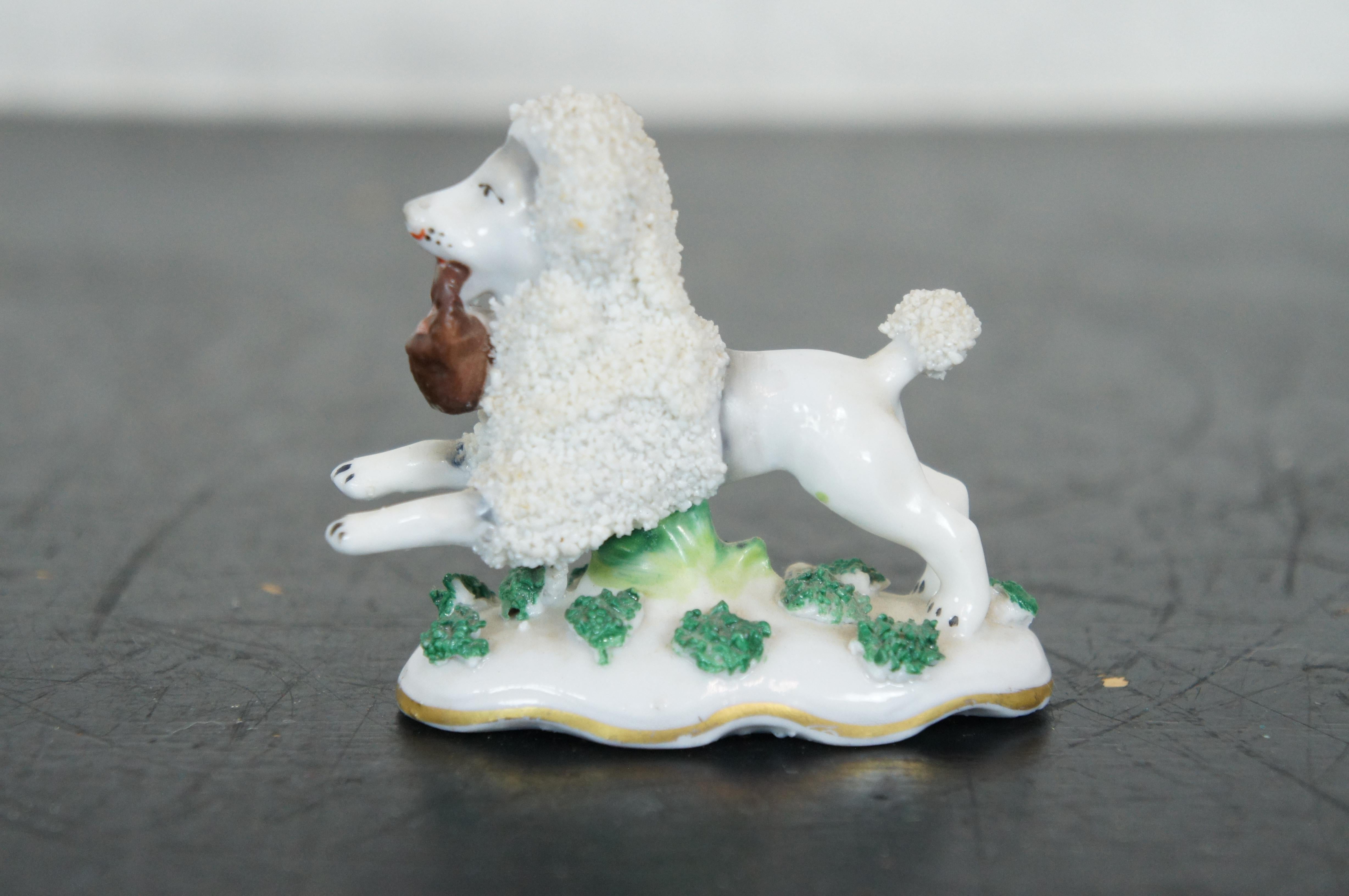 Antique German Porcelain Confetti Poodle Running with Basket Anchor Mark In Good Condition In Dayton, OH