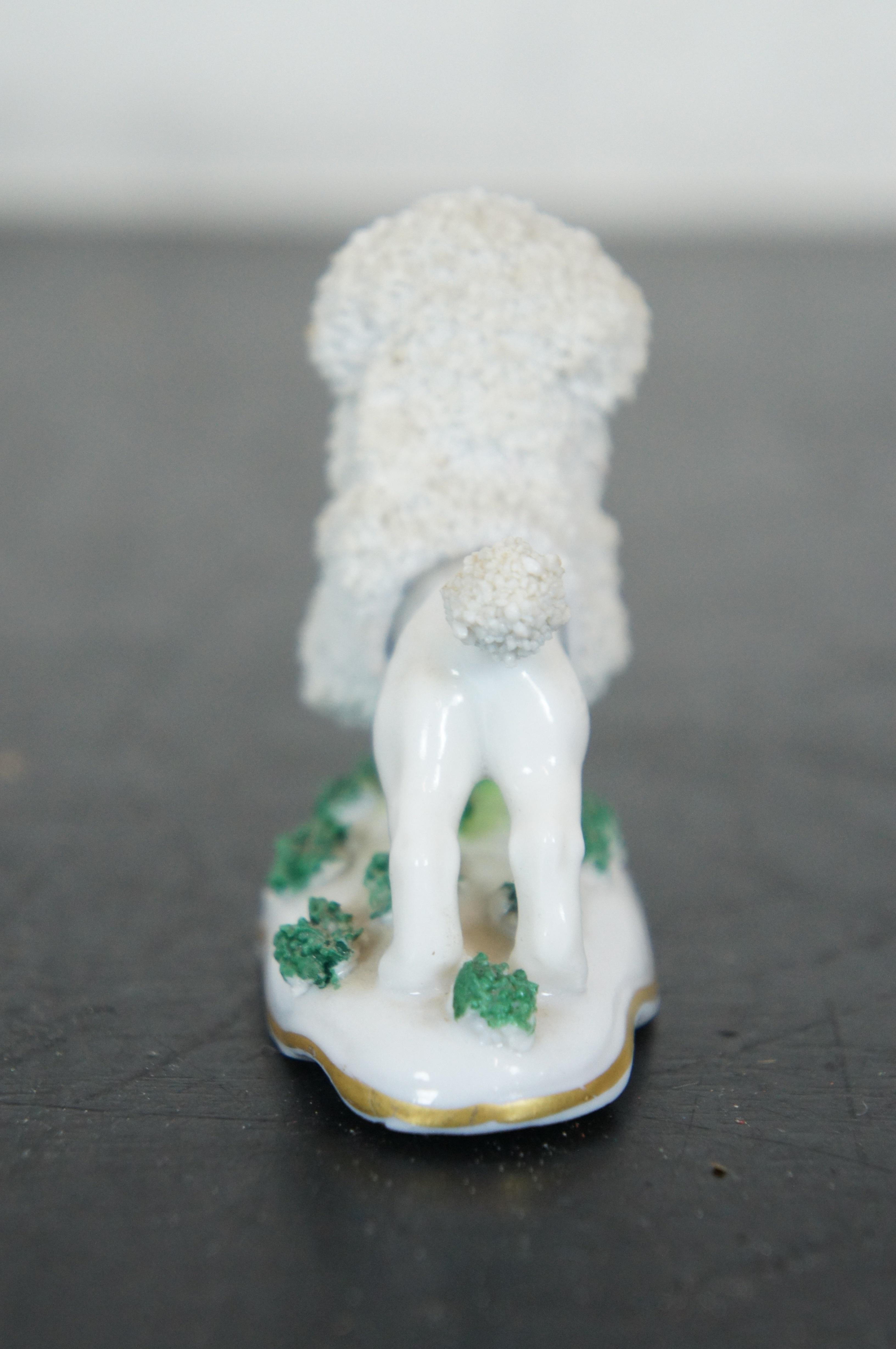 19th Century Antique German Porcelain Confetti Poodle Running with Basket Anchor Mark