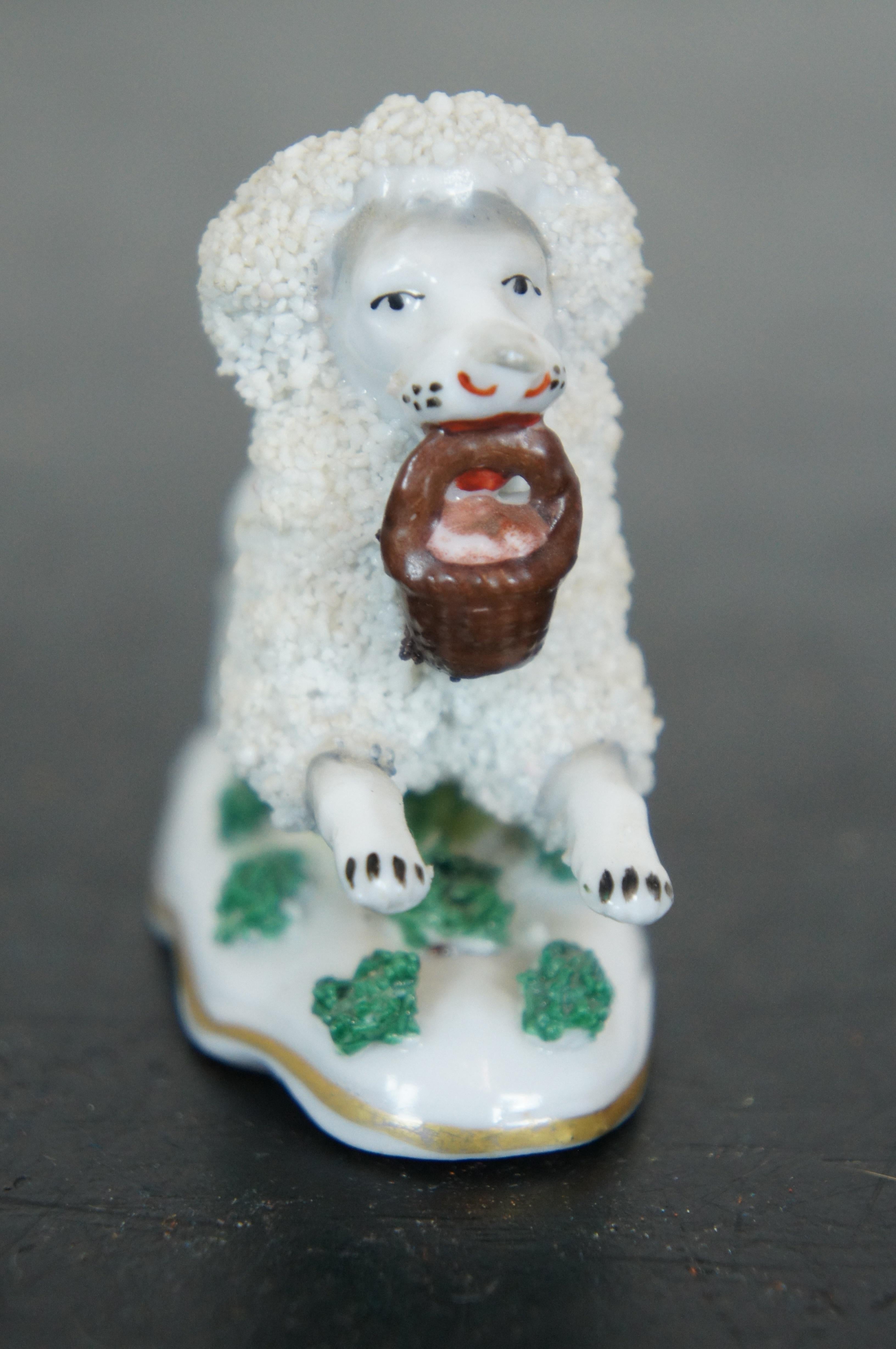 Antique German Porcelain Confetti Poodle Running with Basket Anchor Mark 4