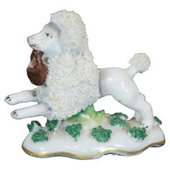 Antique German Porcelain Confetti Poodle Running with Basket Anchor Mark