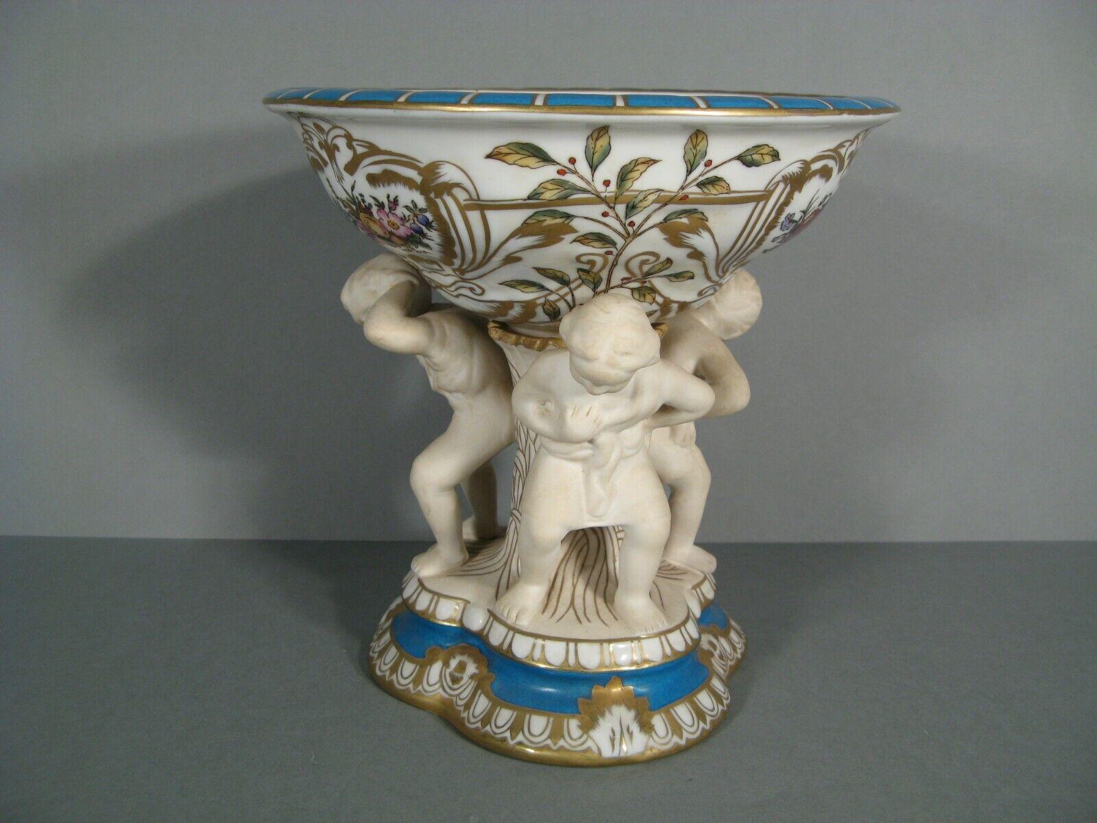 Empire Antique German Porcelain Coupe with Atlas and Hercules Decoration - 1Y132