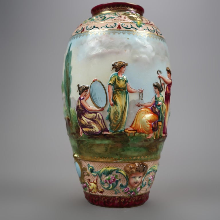 Antique German Porcelain Figural In-Relief Porcelain Vase, Genre Scene, 1900 For Sale 3