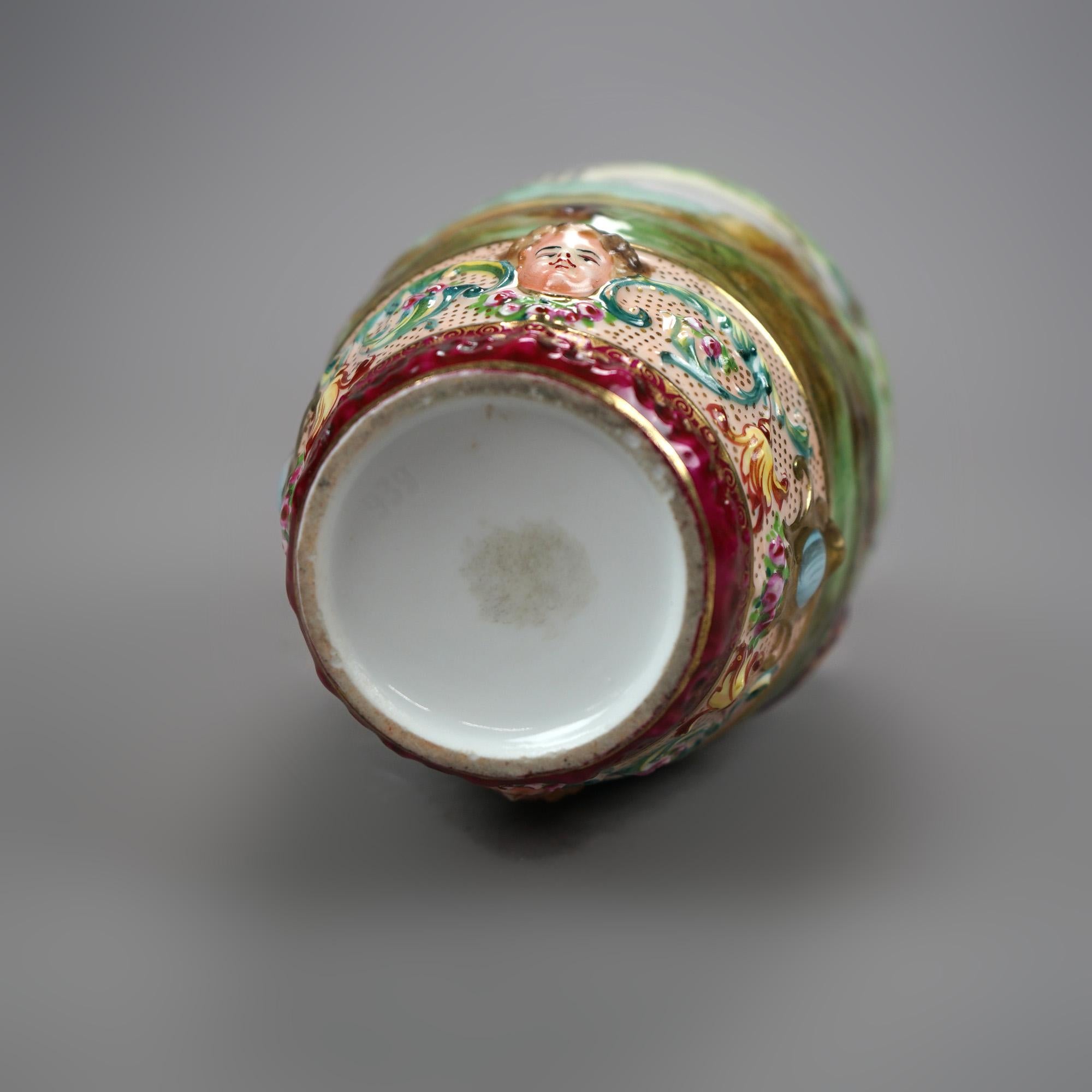 Antique German Porcelain Figural InRelief Porcelain Vase, Genre Scene