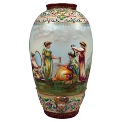 Antique German Porcelain Figural In-Relief Porcelain Vase, Genre Scene, 1900