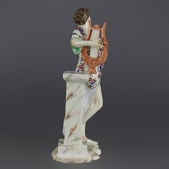Antique German Porcelain Figure of Classical Woman with Harp, 19th Century