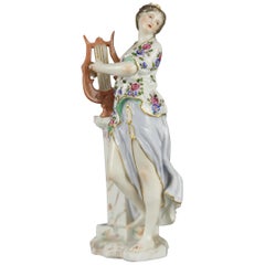 Antique German Porcelain Figure of Classical Woman with Harp, 19th Century