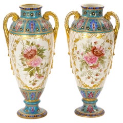Antique German Porcelain Gilt & Hand Painted Decorative Vase