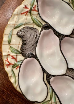 Antique German Porcelain Gold Basketweave Turkey Pattern Oyster Plate Circa 1890