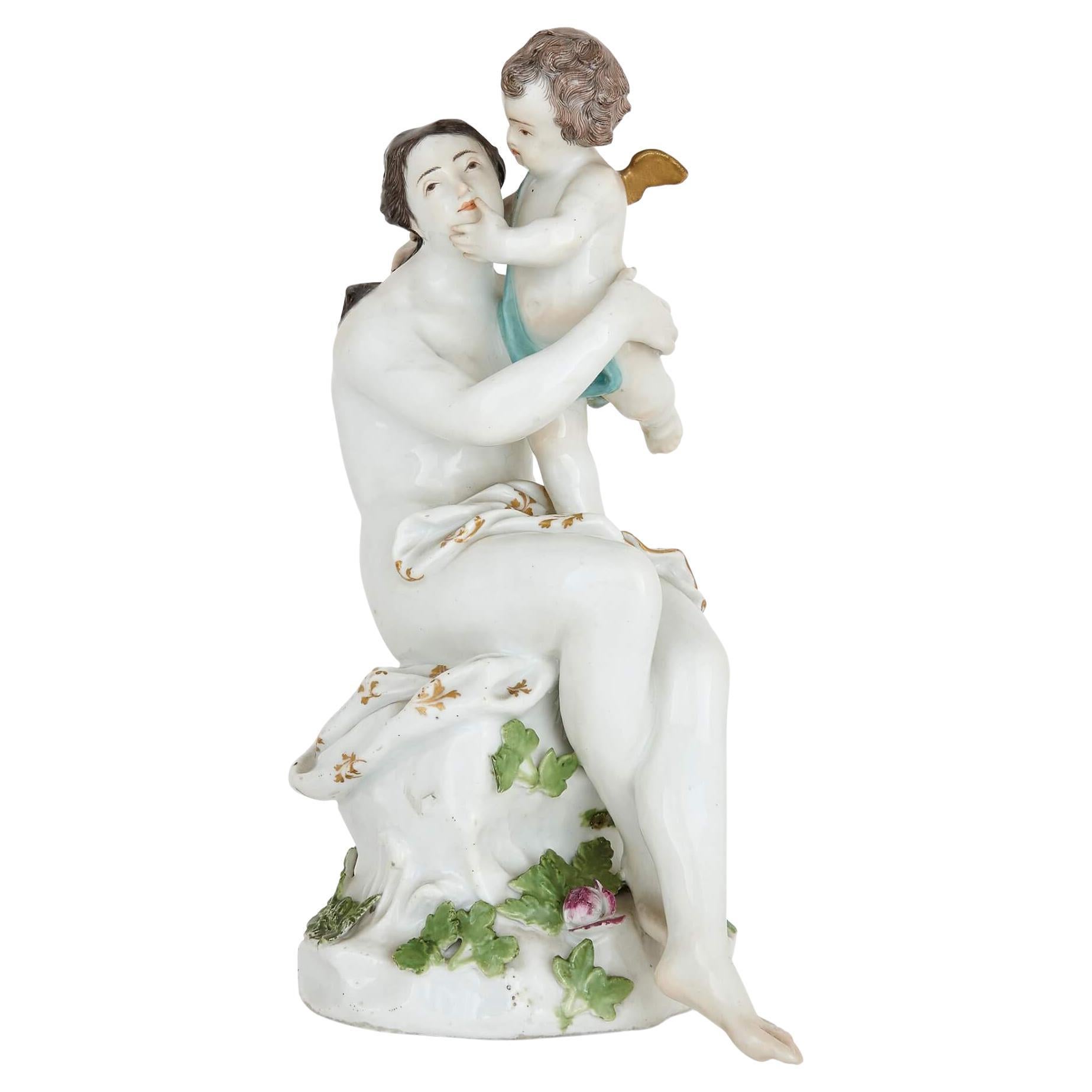 Antique German porcelain group of Venus with Cupid by Meissen For Sale
