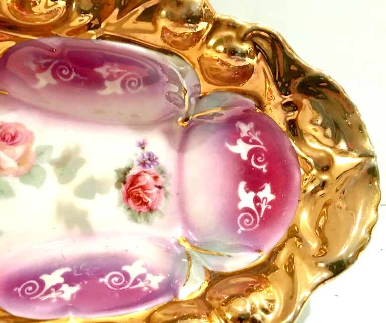 Antique German Porcelain Hand Painted 22Karat Gold Oval Dish For Sale