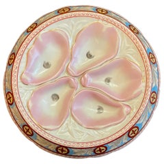 Antique German Porcelain Hand-Painted Dog Dish Design Oyster Plate, Circa 1890.