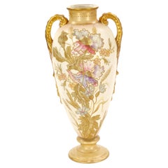 Jarrón decorativo antiguo de porcelana alemana pintada a mano / dorada