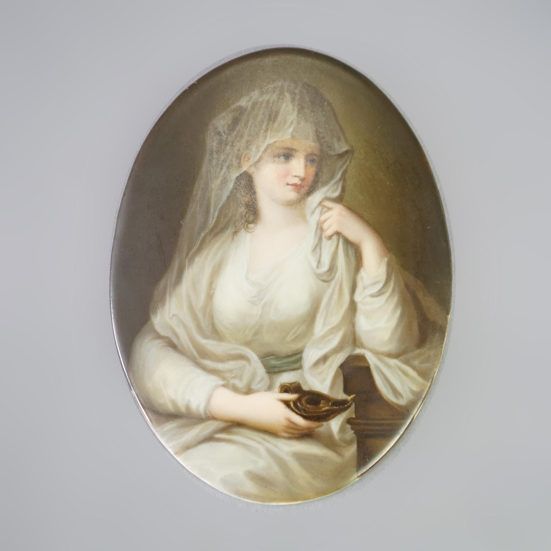 Antique German Porcelain Hand Painted Portrait Plaque Of Young Woman 19th C 3