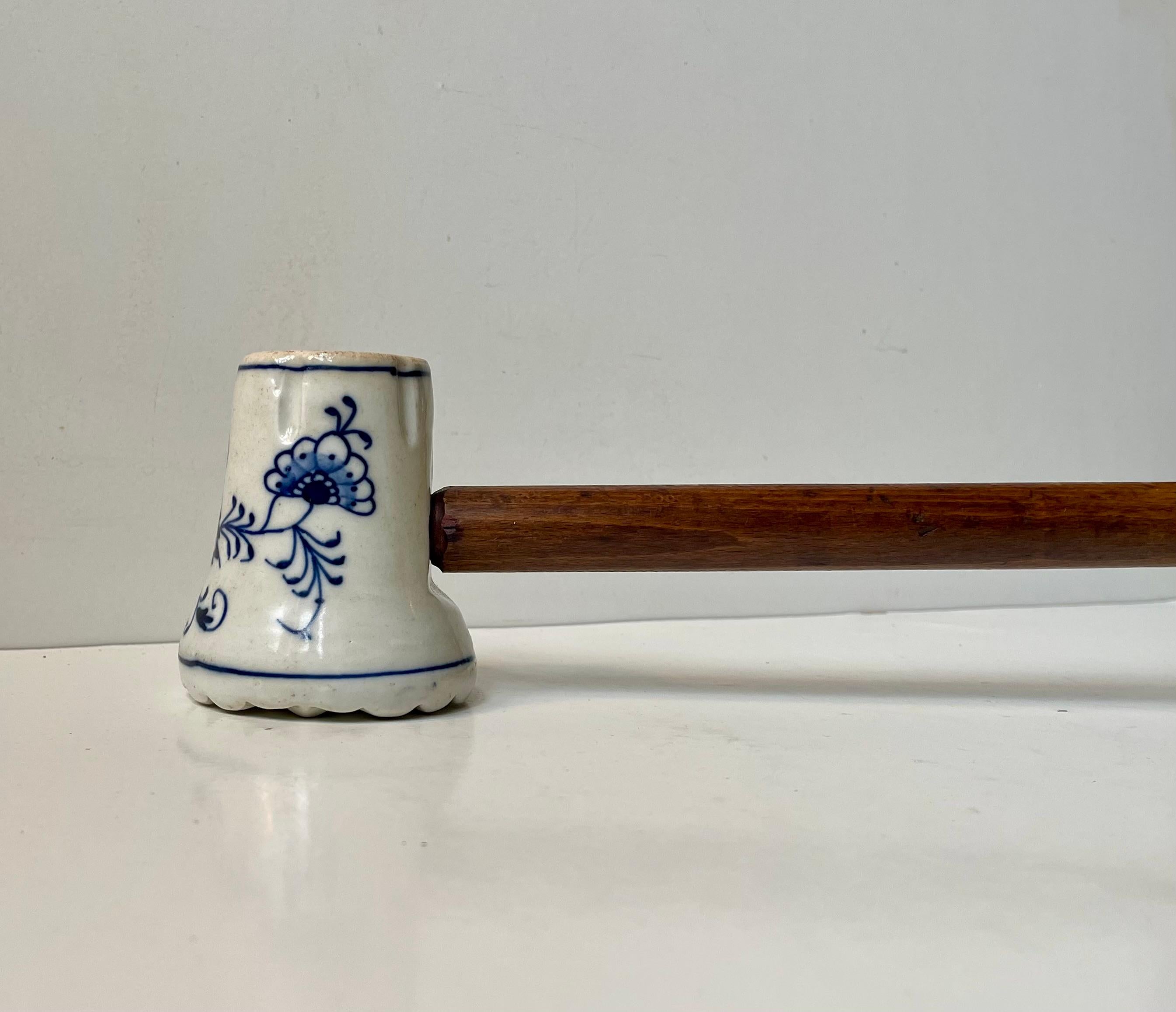 Victorian Antique German Porcelain Meat Hammer in Meissen Blue Onion For Sale