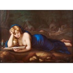 Antique German Porcelain Meissen Plaque Religious Mary Magdalene