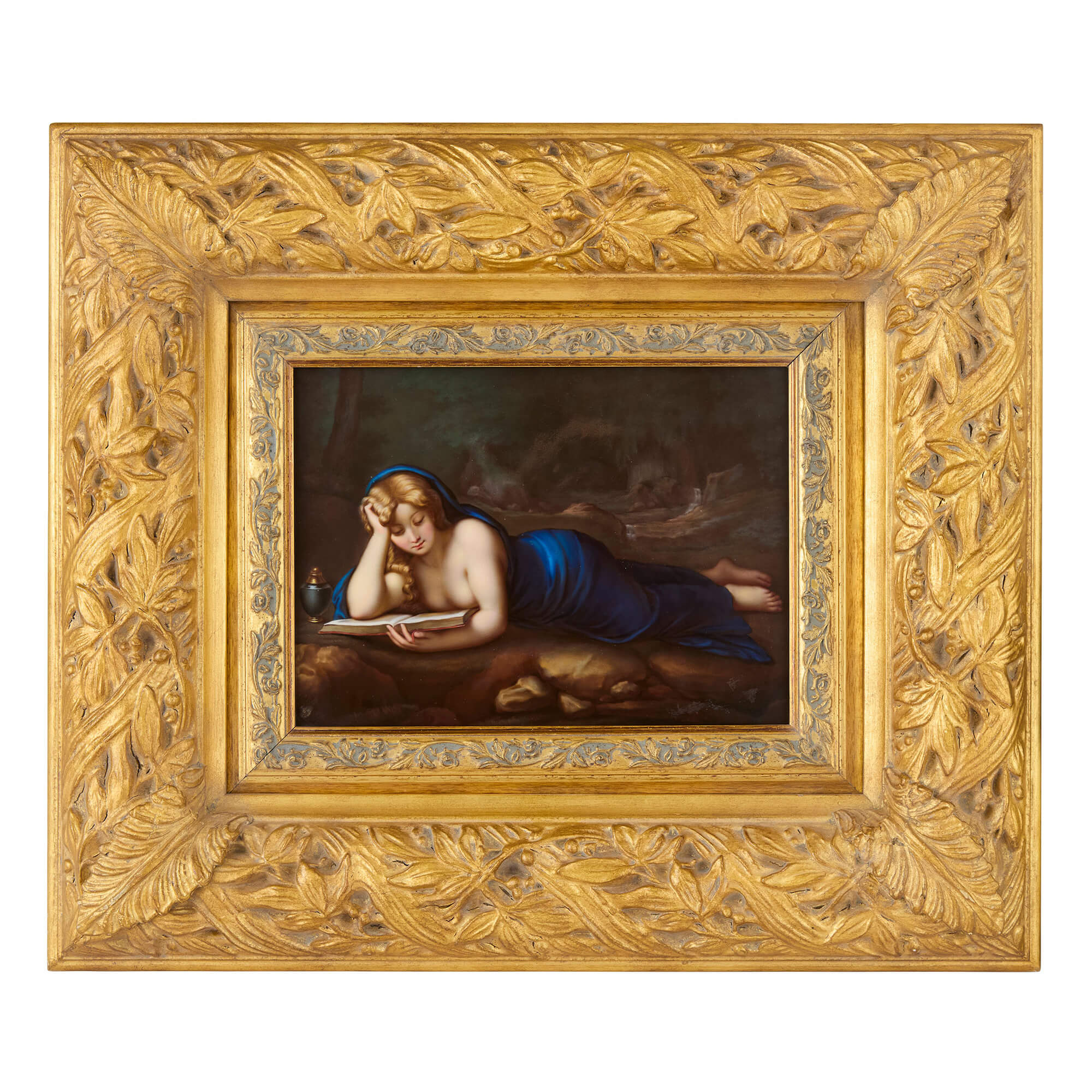 Antique German Porcelain Meissen Plaque Religious Mary Magdalene