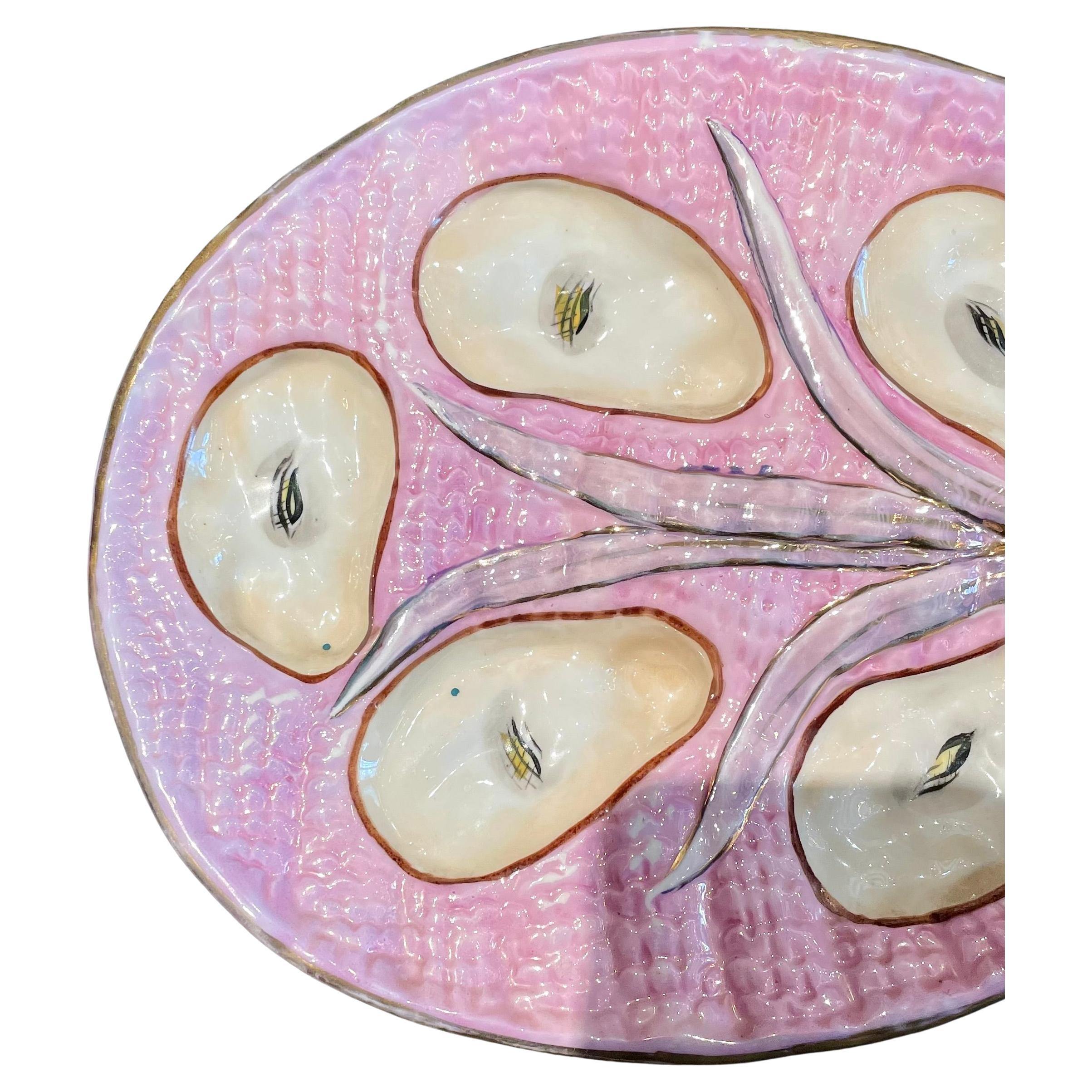 Antique German Porcelain Moser Design Pink Luster Shaped Oyster Plate Circa 1880 In Good Condition In New Orleans, LA