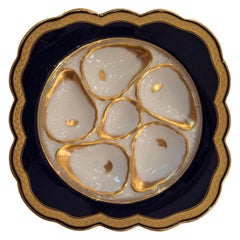 Antiker deutscher Porzellan-Austernteller in seltener Kobaltfarbe:: um 1890