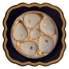 Antique German Porcelain Oyster Plate in Rare Cobalt Color, circa 1890s