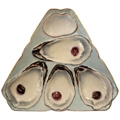 Antique German Porcelain Oyster Plate in Rare Triangular Shape