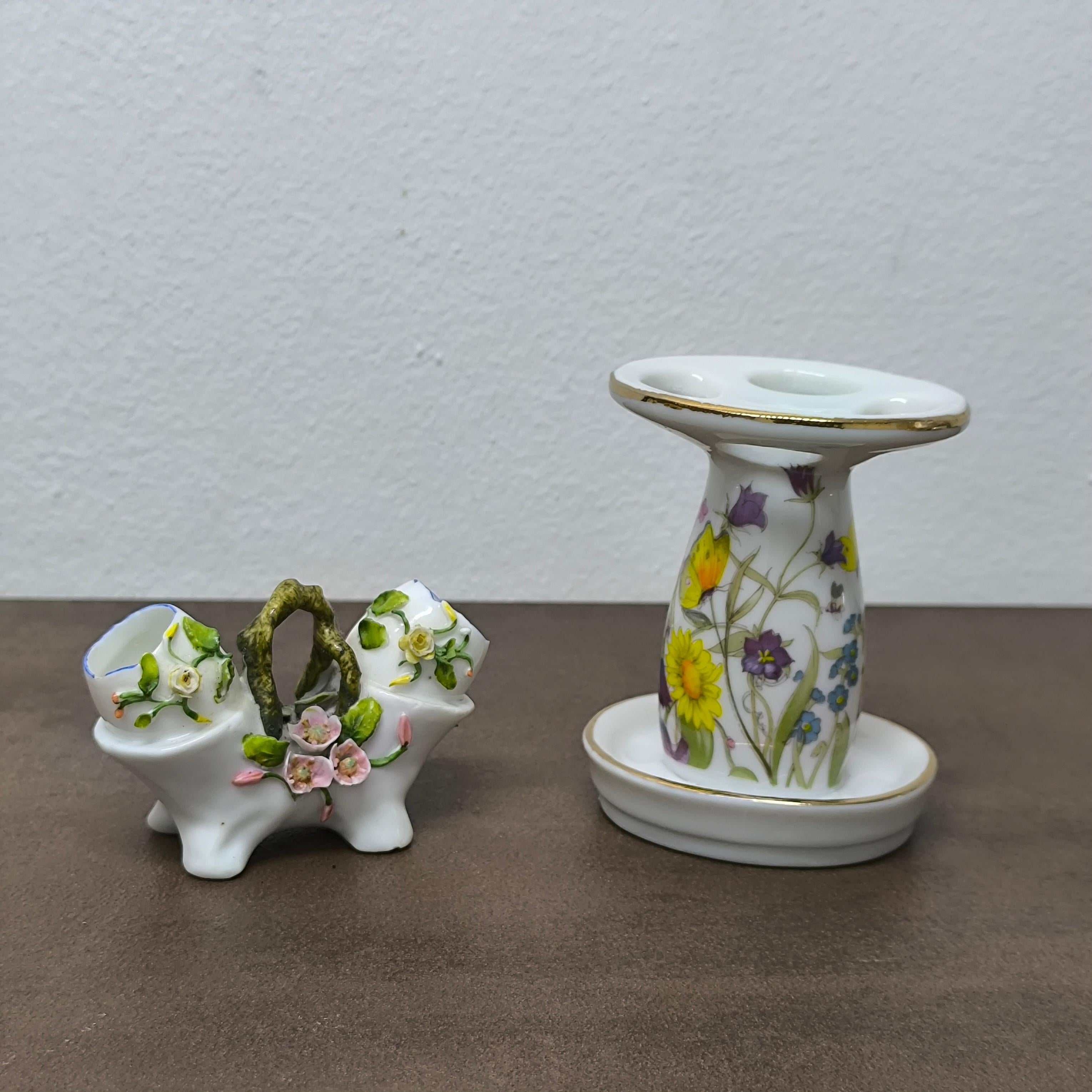 Victorien Ancien porte-sel et poivre en porcelaine allemande et vase à fleurs - Cadeau prêt à l'emploi en vente