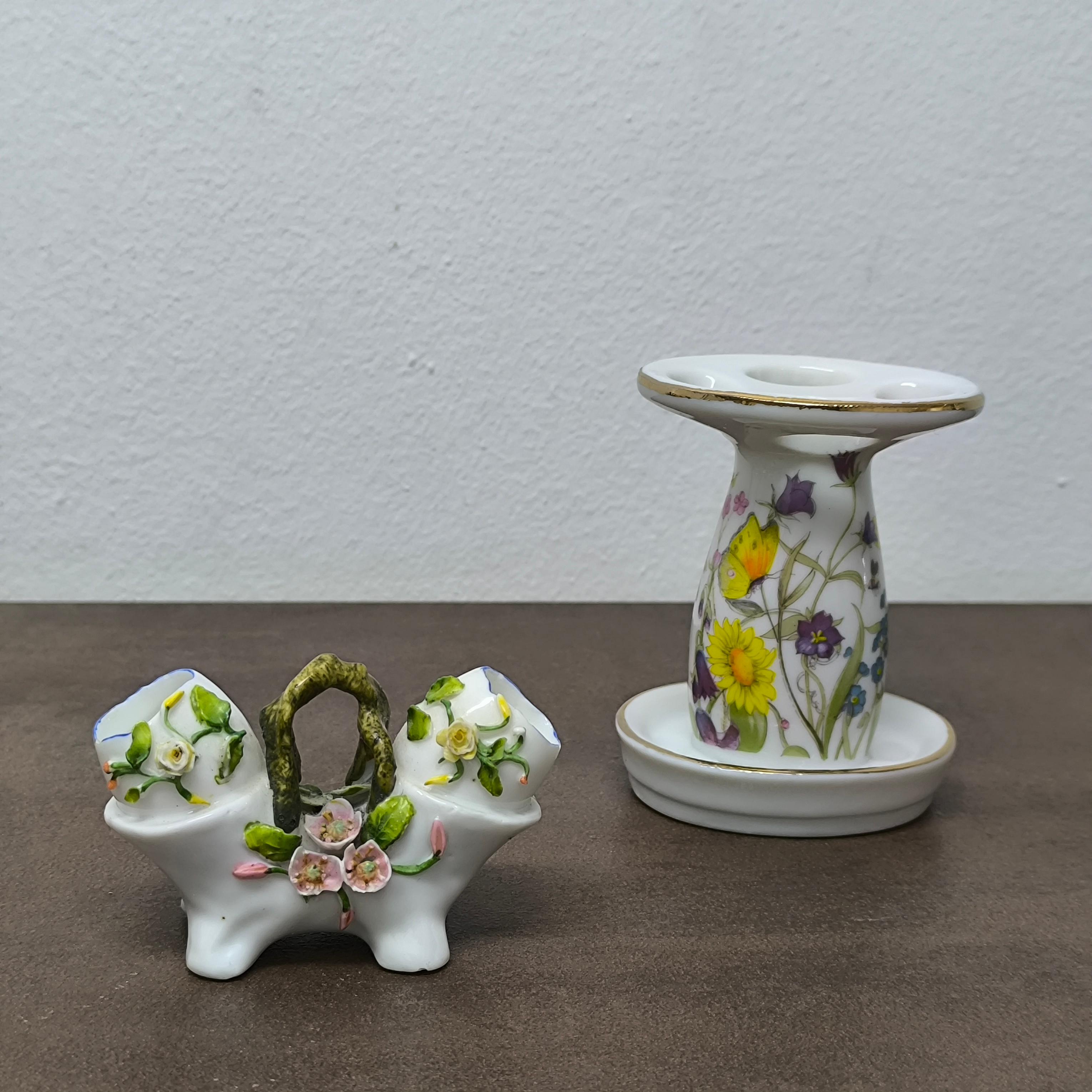 Allemand Ancien porte-sel et poivre en porcelaine allemande et vase à fleurs - Cadeau prêt à l'emploi en vente