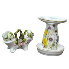 Antique German Porcelain Salt & Pepper Holder and Floral Spill Vase - GIFT-READY