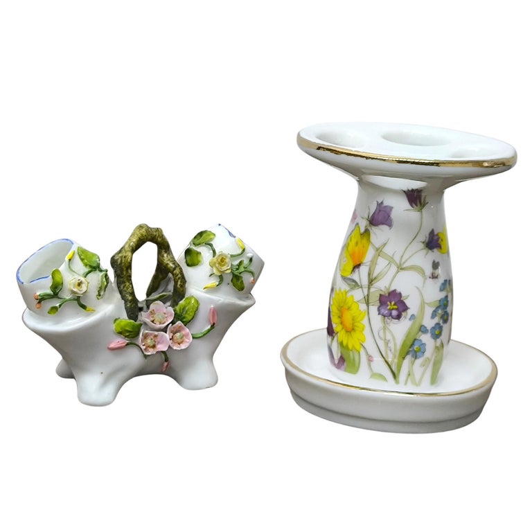 Antiker deutscher Porzellan Salz- und Pfefferstreuer und Blumenvase