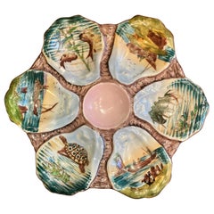 Antique German Porcelain Shaped Oyster Plate w/ Hand-Painted Sea-Life Circa 1890