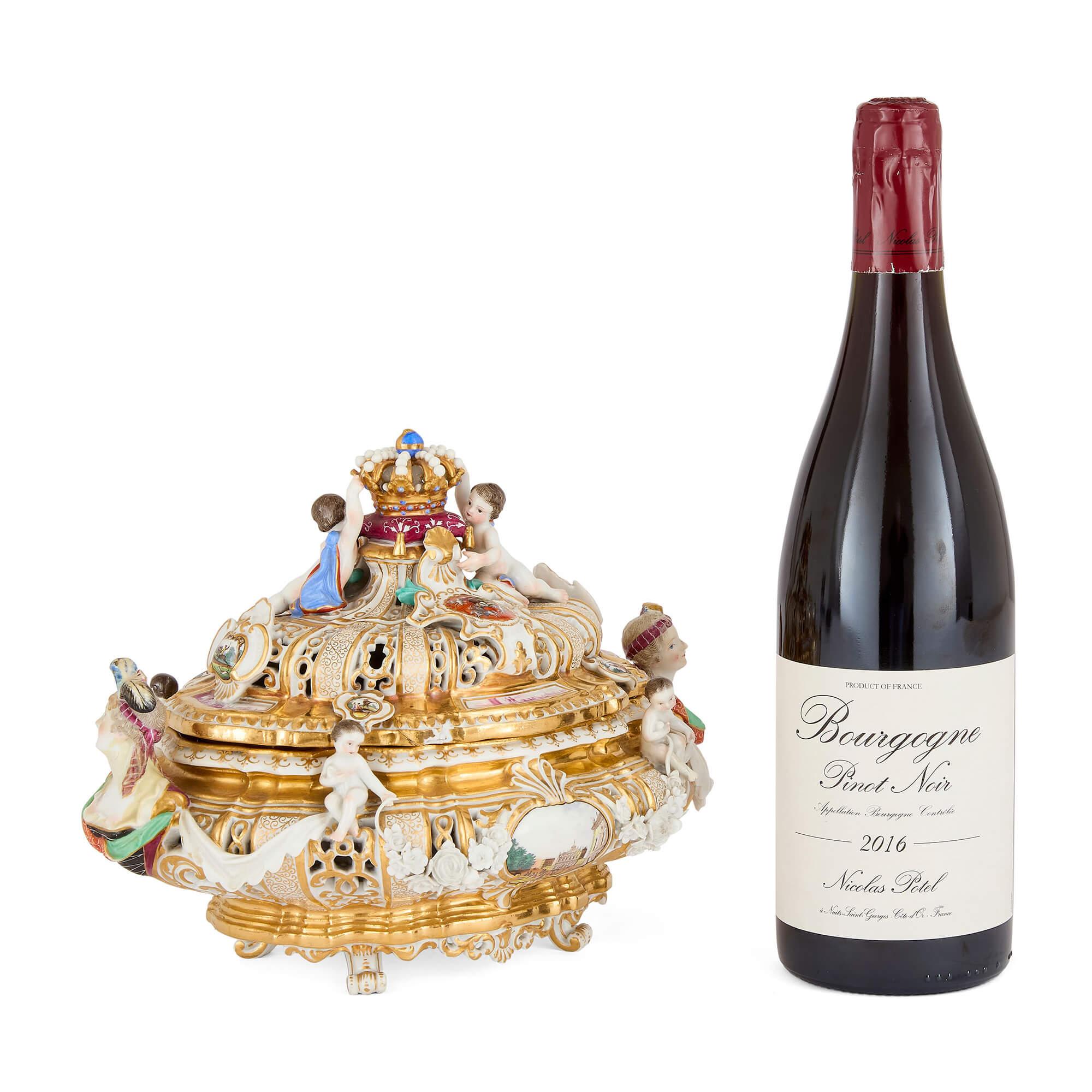 Antica zuppiera tedesca in porcellana con coperchio di Meissen Porcelain in vendita 3