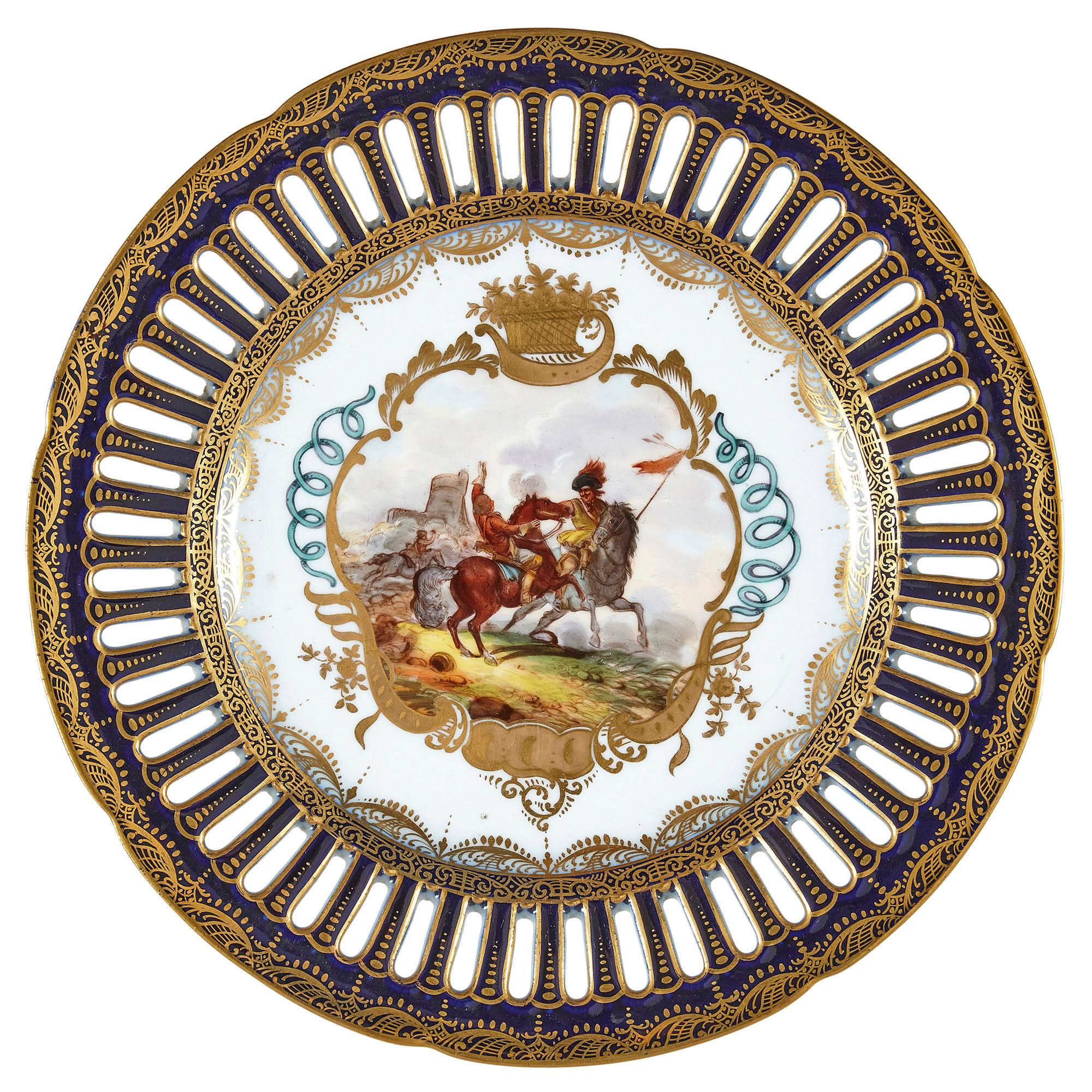 Neoclassical Antique German Porcelain Twelve Piece Dessert Service For Sale