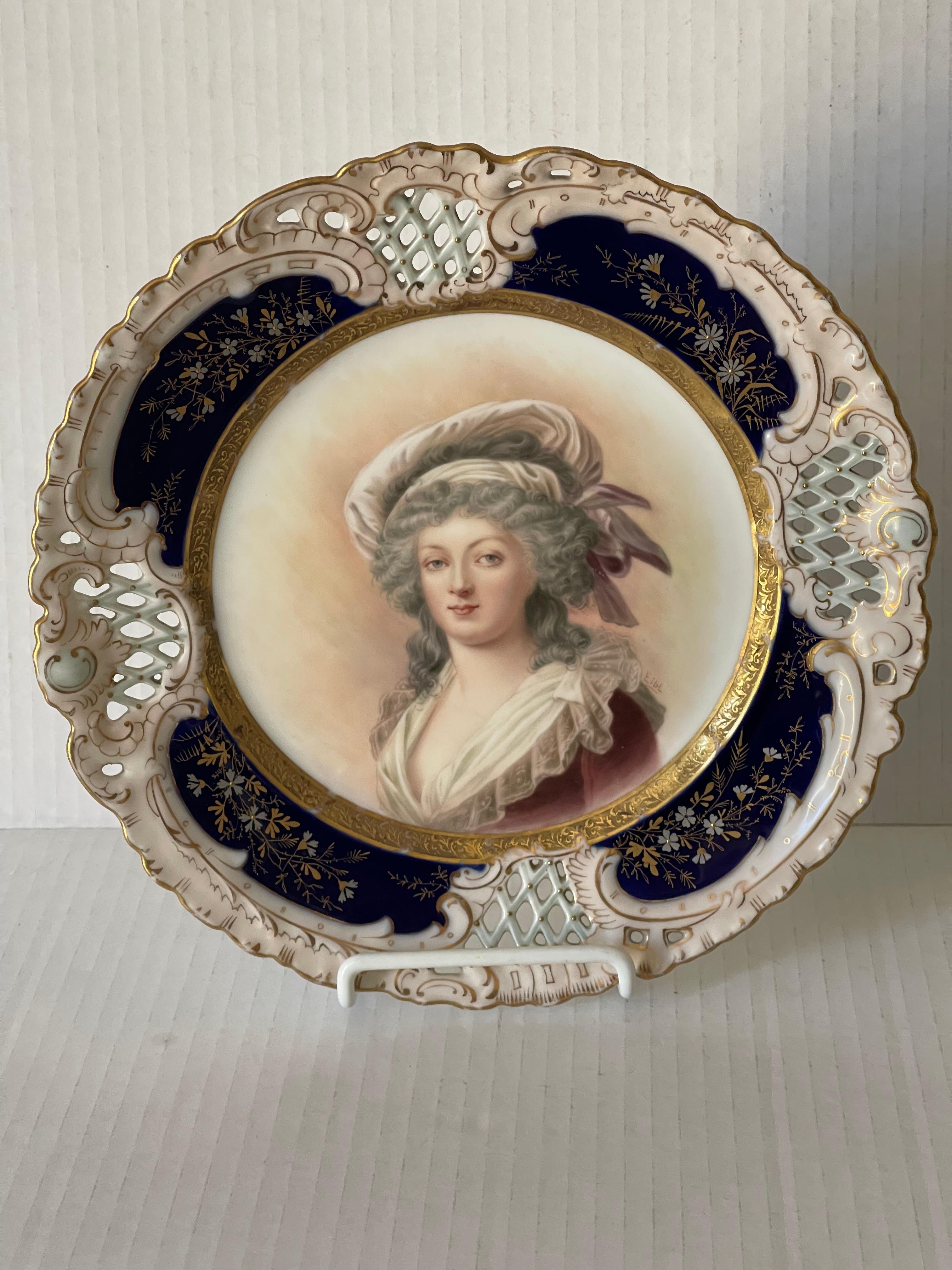 Biedermeier Antique German Princess Therese Portrait Porcelain Plate For Sale