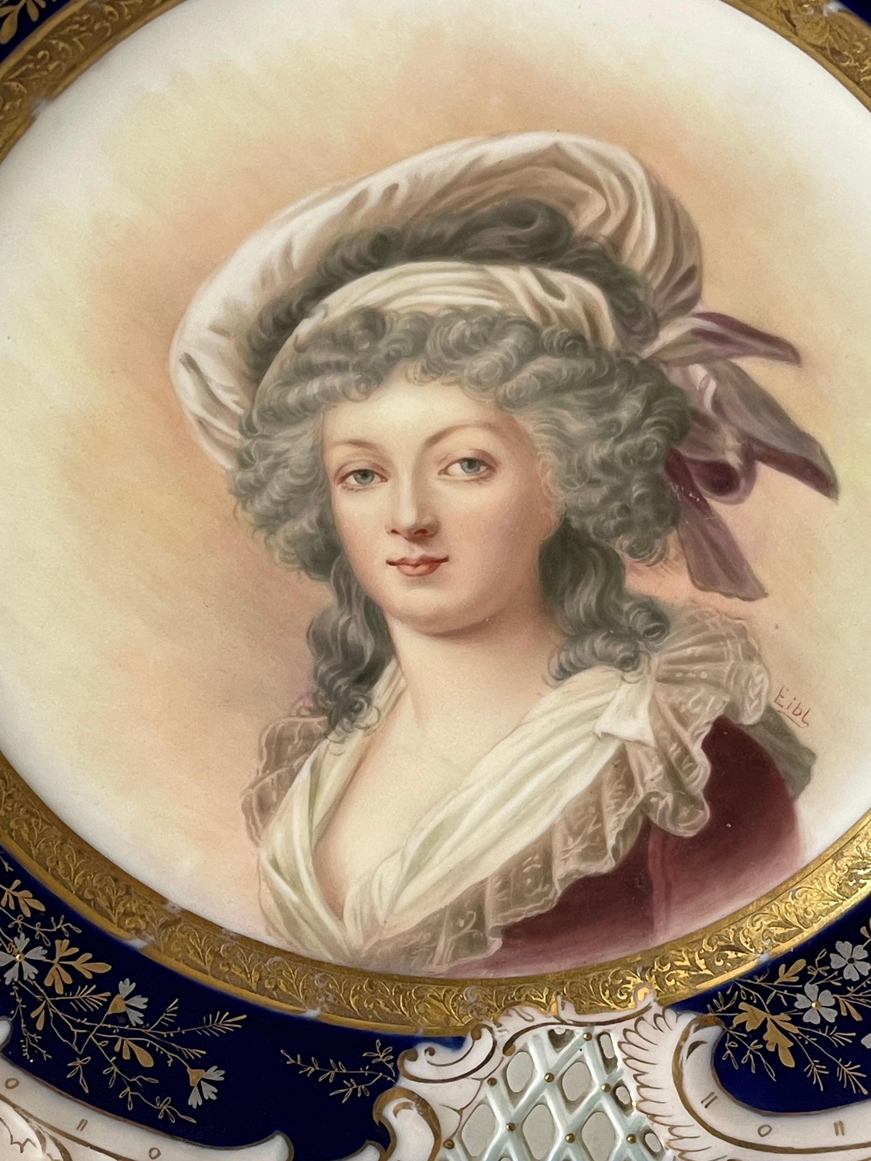 Hand-Painted Antique German Princess Therese Portrait Porcelain Plate For Sale