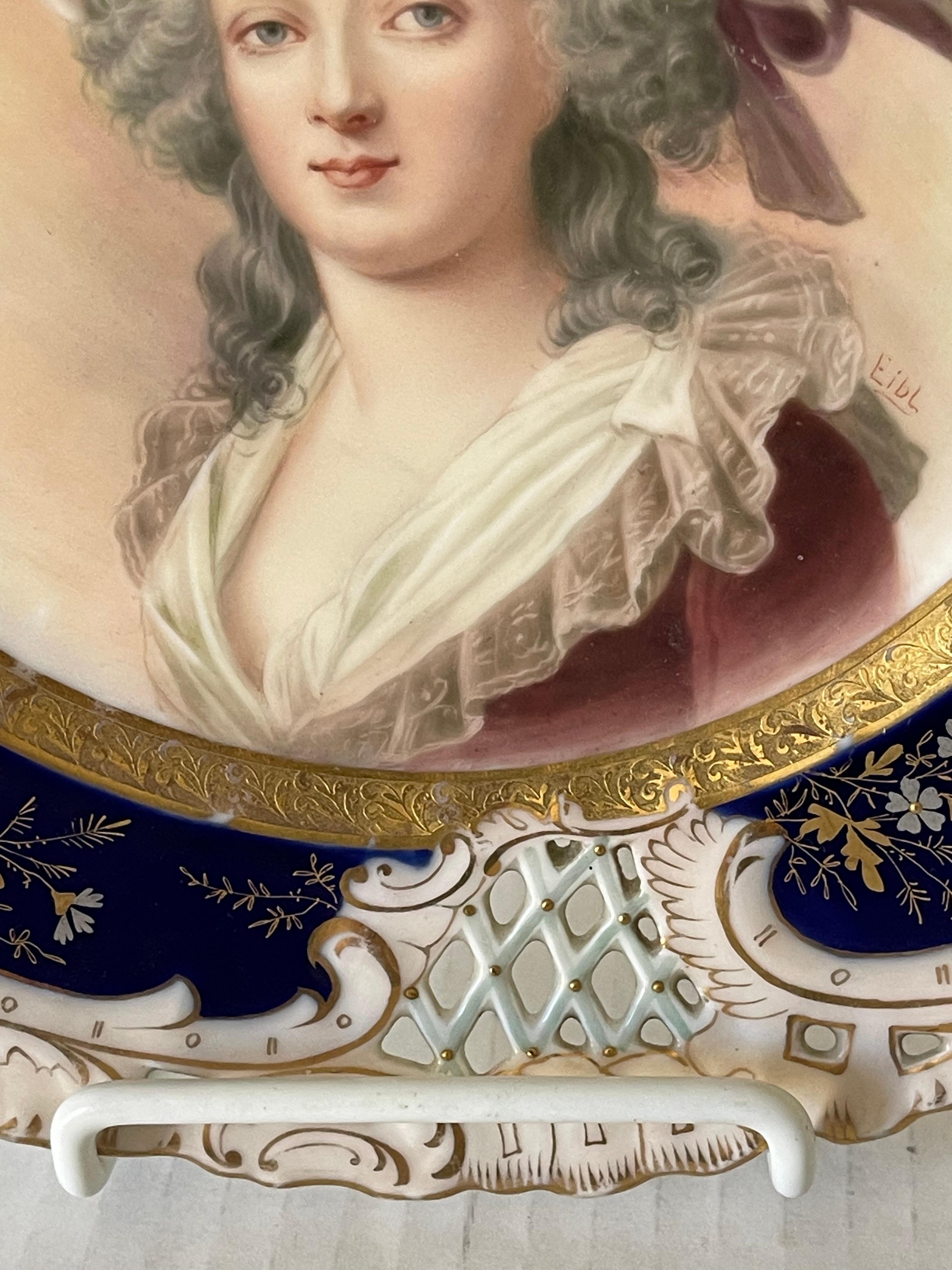 Antique German Princess Therese Portrait Porcelain Plate In Good Condition For Sale In Boca Raton, FL