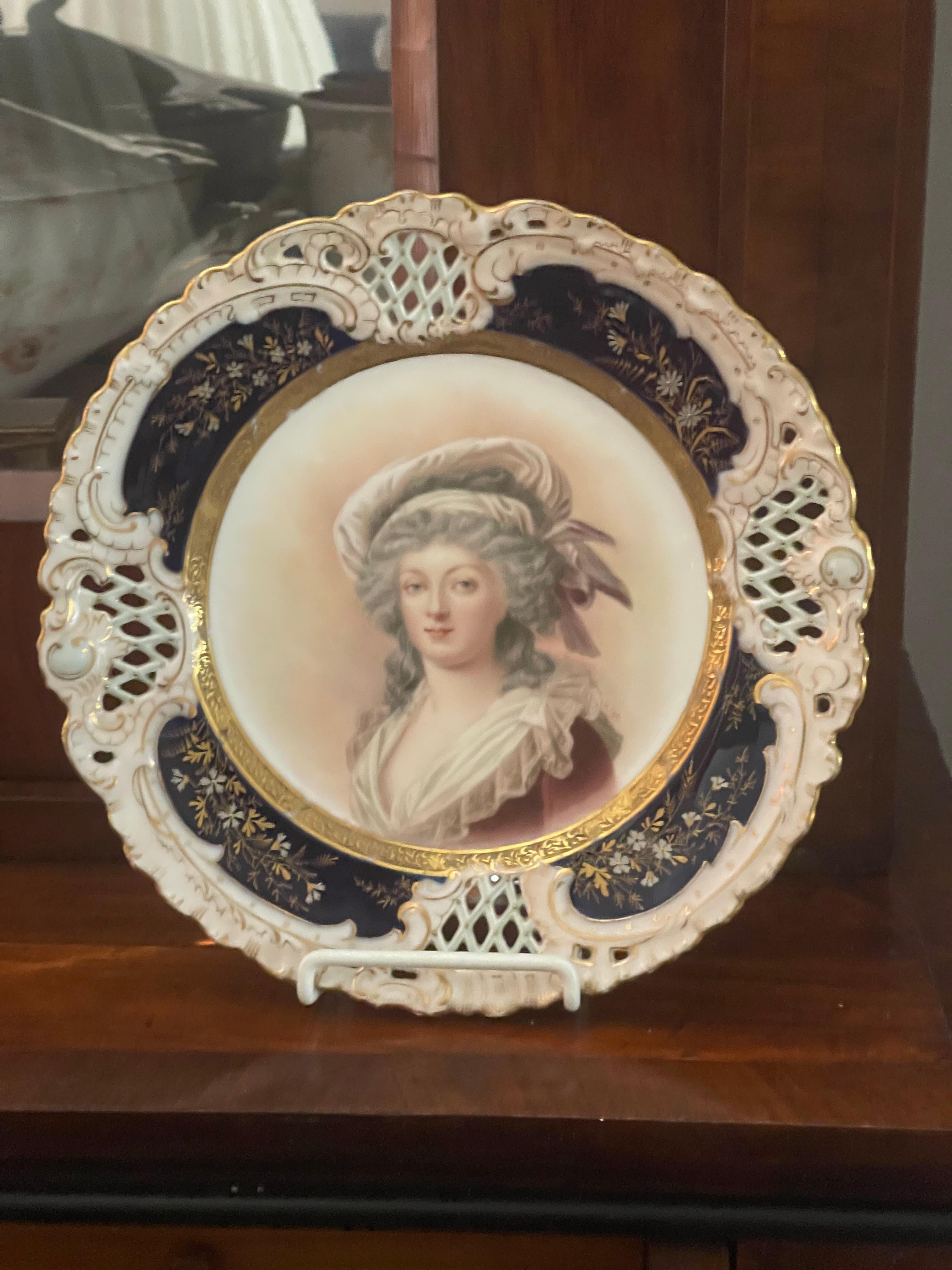 Antique German Princess Therese Portrait Porcelain Plate For Sale 2