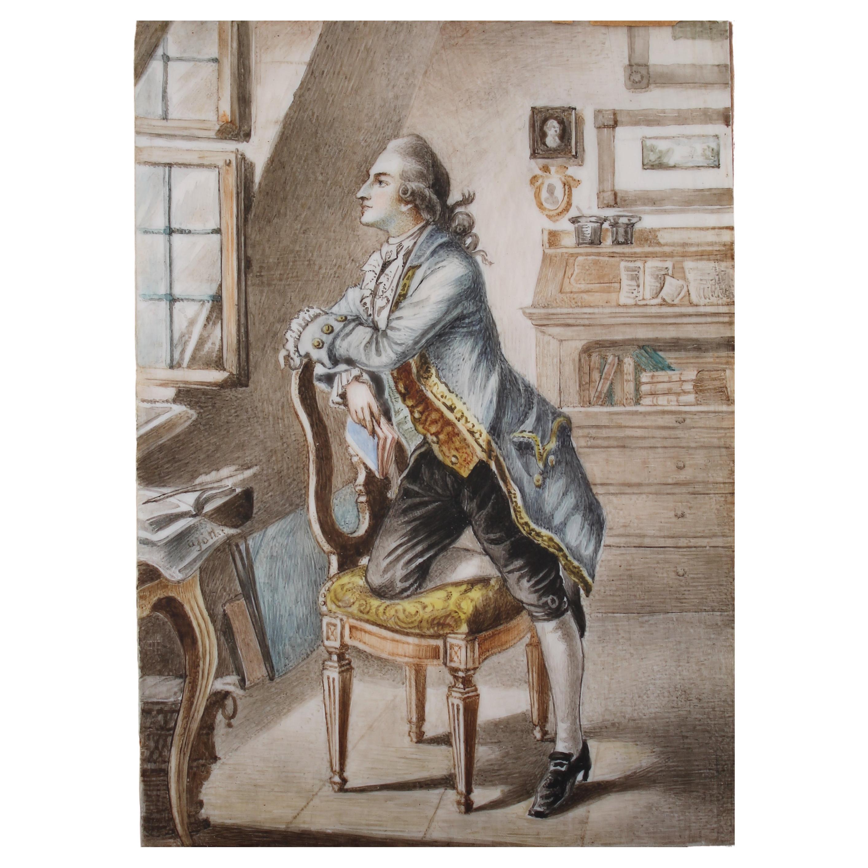 Antiguo cuadro prusiano alemán en miniatura Retrato de J.W. von Goethe