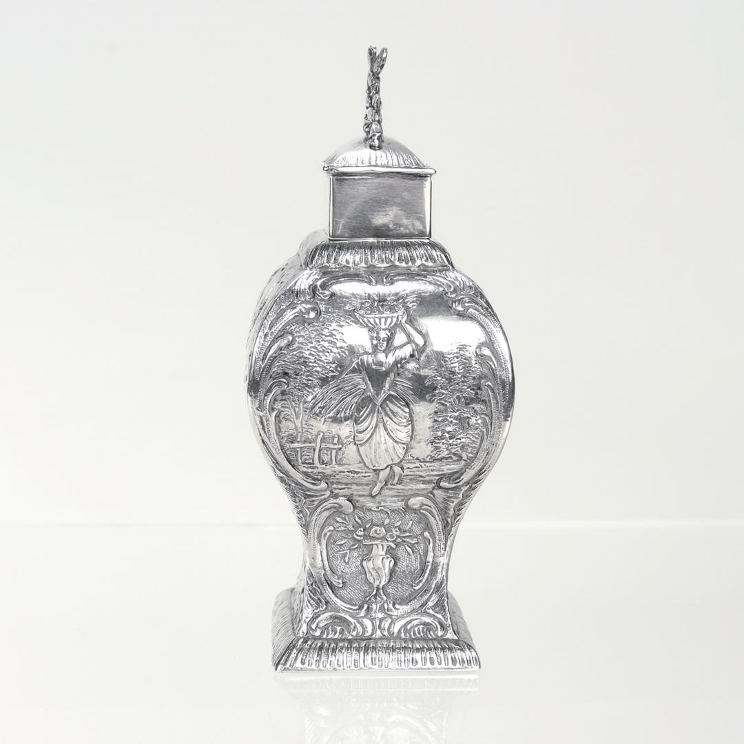 Women's or Men's Antique German Pseudo-Hanau .800 Silver Repoussé Tea Caddy by Georg Roth & Co. For Sale