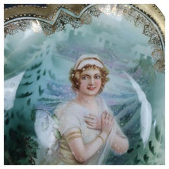 Antica ciotola con ritratto in porcellana dorata e dipinta a mano della R. S. Prussia, 1890