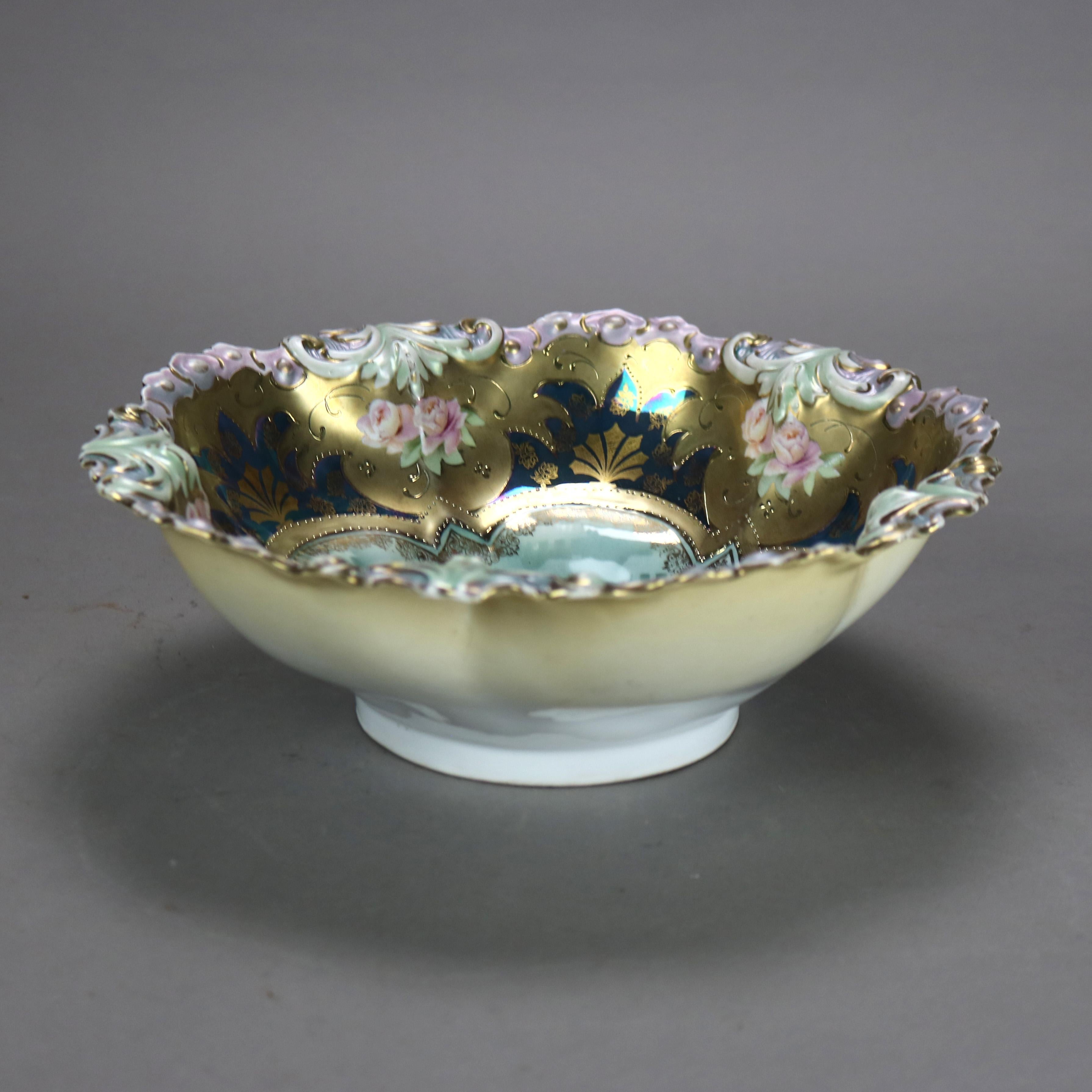 Antique German R. S. Prussia Hand Painted And Gilt Porcelain Portrait Bowl C1890 In Good Condition In Big Flats, NY