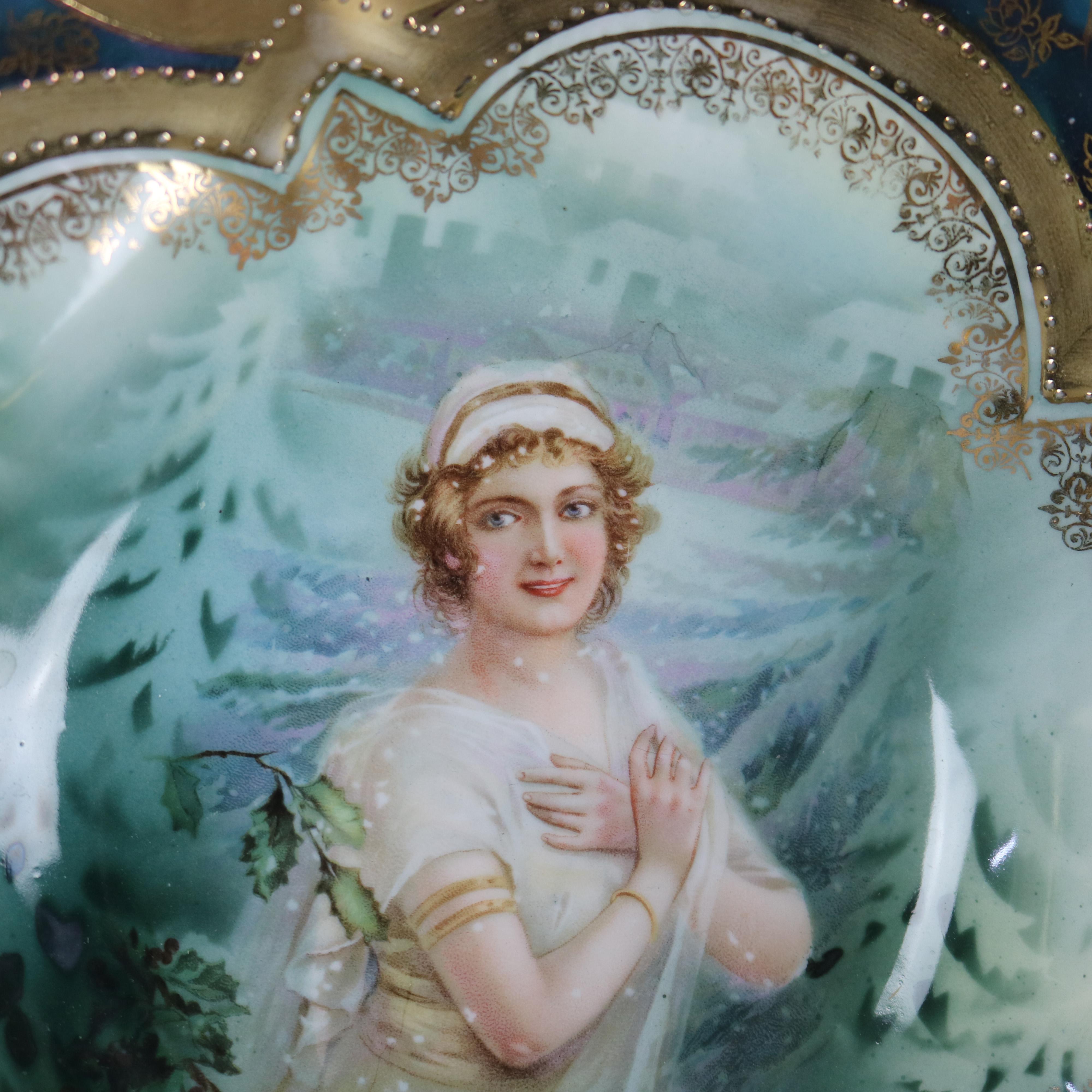 19th Century Antique German R. S. Prussia Hand Painted And Gilt Porcelain Portrait Bowl C1890