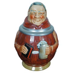 Antique German Reinhold Merkelbach Lidded Figural Monk Character Beer Stein .5L